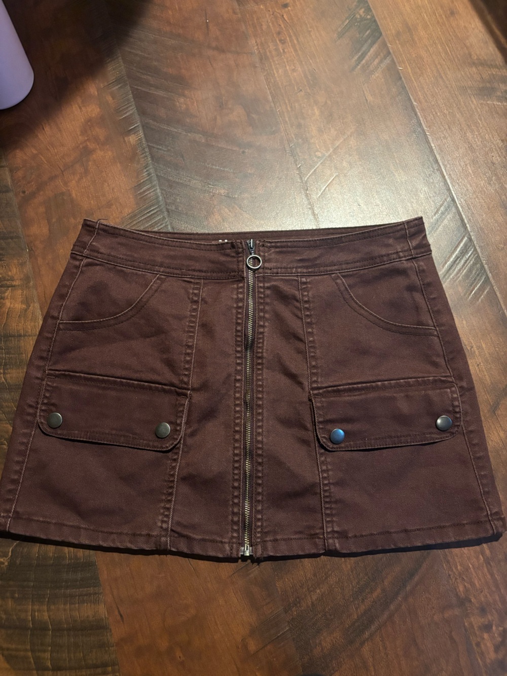No Boundaries Dark Brown Front Zip Mini Skirt
